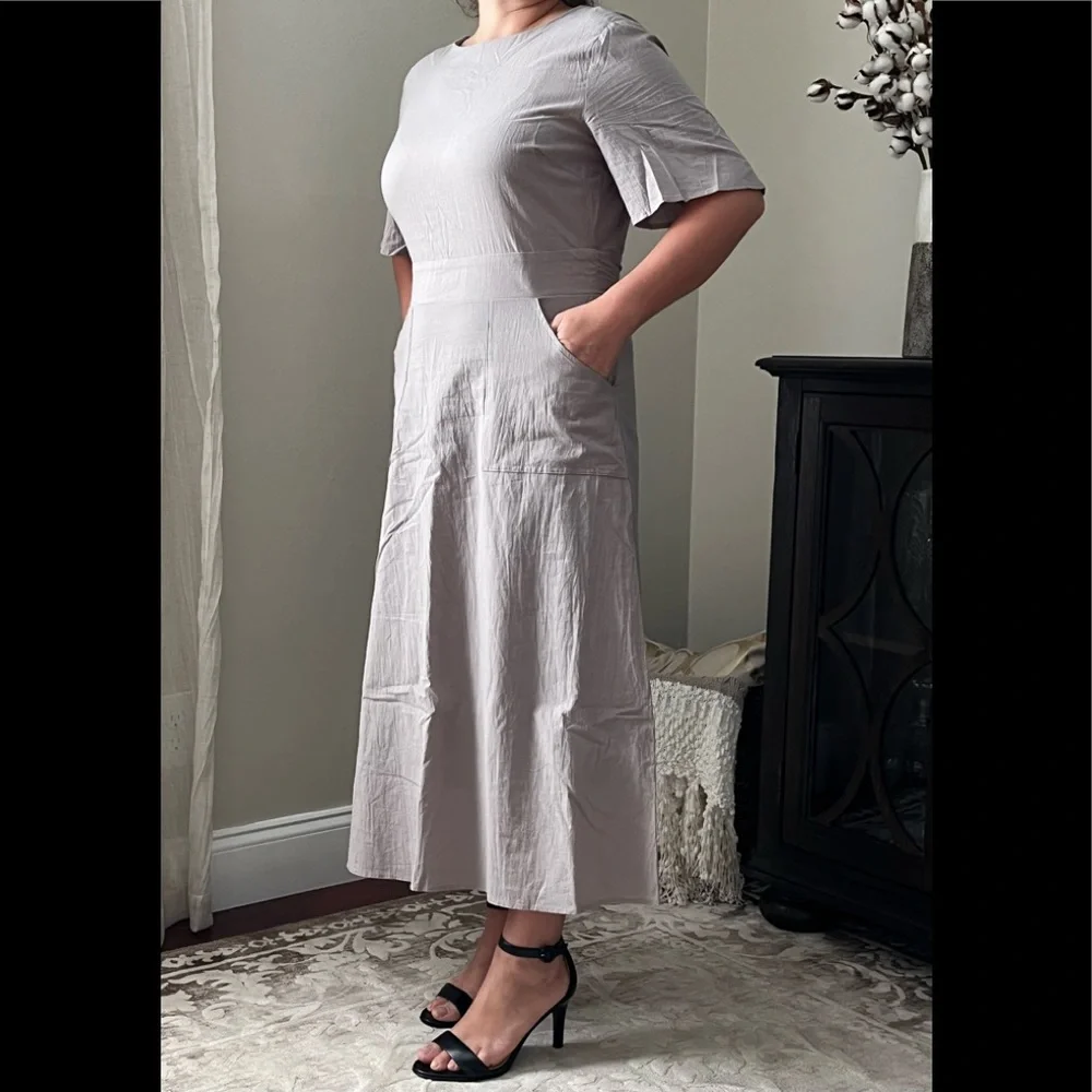 Petallush Stone Half Sleeve Round Neck Cotton Midi Dress with Pockets - Picture 4 of 7